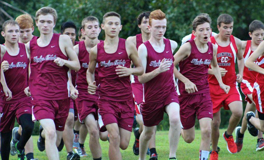 The Harlan County runners left the starting line in a race earlier this season. Both HCHS teams will be among the favorites in the regional meet Saturday.