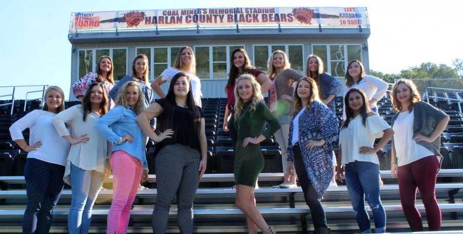 The Harlan County High School homecoming queen will be crowned in ceremonies before Fridays game against Johnson Central. Senior candidates include, from left, front row: Stacey Huff, Courtney Justen, Tabitha Kilgore, Natalie Middleton, Kali Nolan, Linda Partin, Iris Sanchez and Michaela Short; back row: Haley Boggs, Emma Day, Kaitlin Evans, Leah Evans, Breanna Faulkner, Hannah Gaw and Haley Hall; not pictured Megan Thompson.