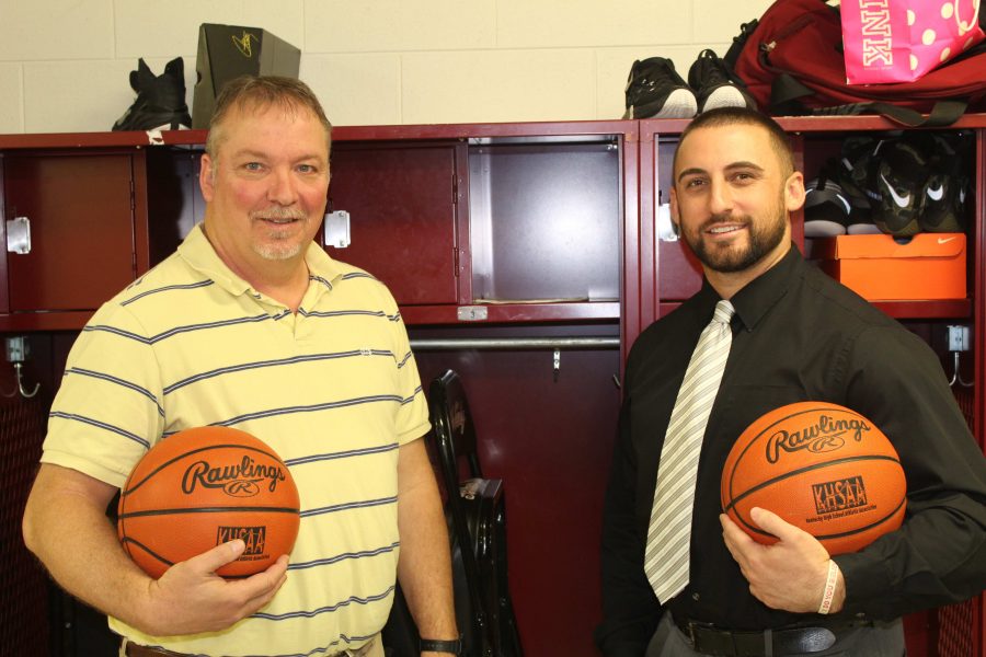 Bill Scott (left) was the coach and Eddie Creech was the star senior point guard when Cumberland won the 13th Region Tournament title in 2003. Both are now teachers at Harlan County High School and reflected on their memories of 14 years ago after HCHS won the school’s first regional title and the first for the county since Cumberland’s championship.
