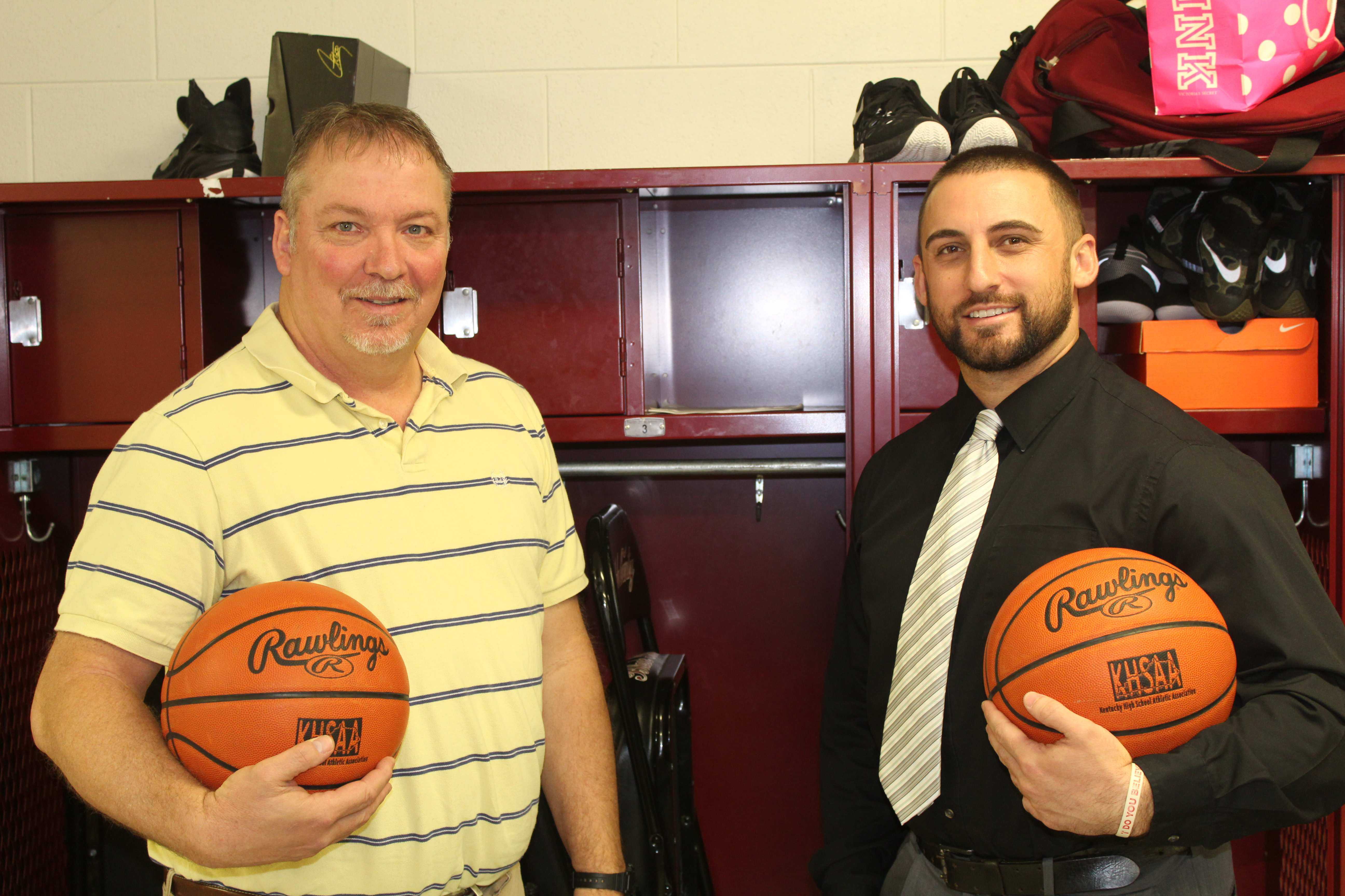 Bill Scott (left) was the coach and Eddie Creech was the star senior point guard when Cumberland won the 13th Region Tournament title in 2003. Both are now teachers at Harlan County High School and reflected on their memories of 14 years ago after HCHS won the school’s first regional title and the first for the county since Cumberland’s championship.