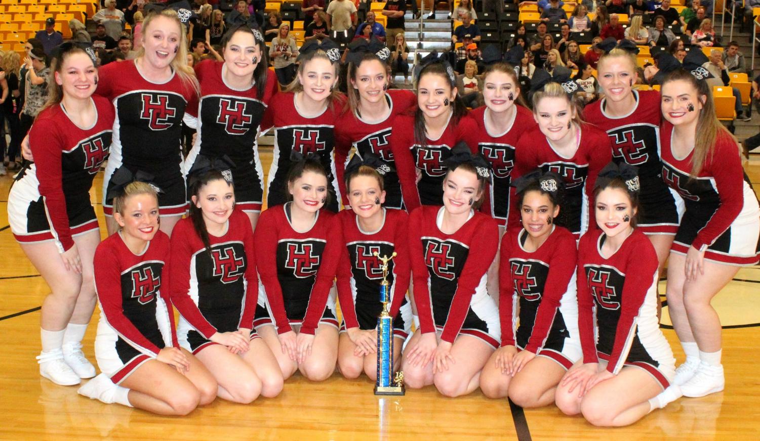 The Harlan County High School cheerleaders captured their third straight 52nd District Tournament cheerleading title on Friday at Middlesboro High School. Squad members include, from left, front row: Ally Alred, Shawnee Cress, Grayson Raleigh, Rhileigh Alred, McKenzie Bundy, Keke Gist and Amber Goodin; back row: Brittany Dummitt, Peyton Griffin, Emily Eldridge, Katiera Lewis, Karyssa Lamb, Bailey Brock, Madison Tolliver, Mahalah Bundy, Baili Boggs and Kerstin Perkins. The squad is coached by Anissa Alred.