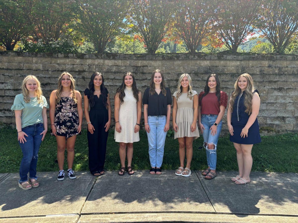 Harlan County High School homecoming ceremonies were held recently. Senior candidates from left, include: Claire Sawyers, Aliya Burkhart, Mylee Cress, Ashton Evans, Harlee Sergent, Maddy Blair, Haley Huff and Kate Cornett; not pictured: Kylie Jones and Isabella Miller.