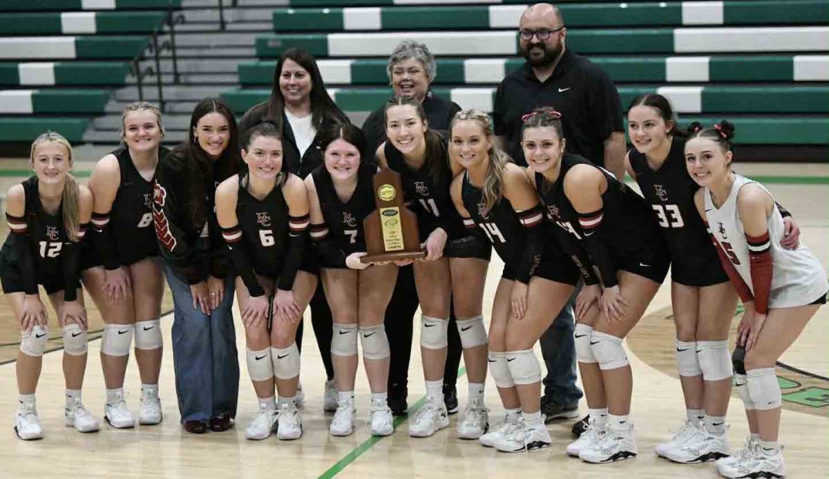 The Harlan County Lady Bears won their second straight 52nd DIstrict Tournament finals and the third in four years with a five-set victory Tuesday over Bell County at Harlan High School. Team members include, from left, Aly Sherman, Abigail Blackburn, Sophie Day, Kalista Dunn, Karli Shoupe, Kylee Hoiska, Savannah Hill, Madi Nolan, Emily Creech and Ashlynn WIlliamson. Coaches include Dianna Blanton, Cathy York and Gregory York.

